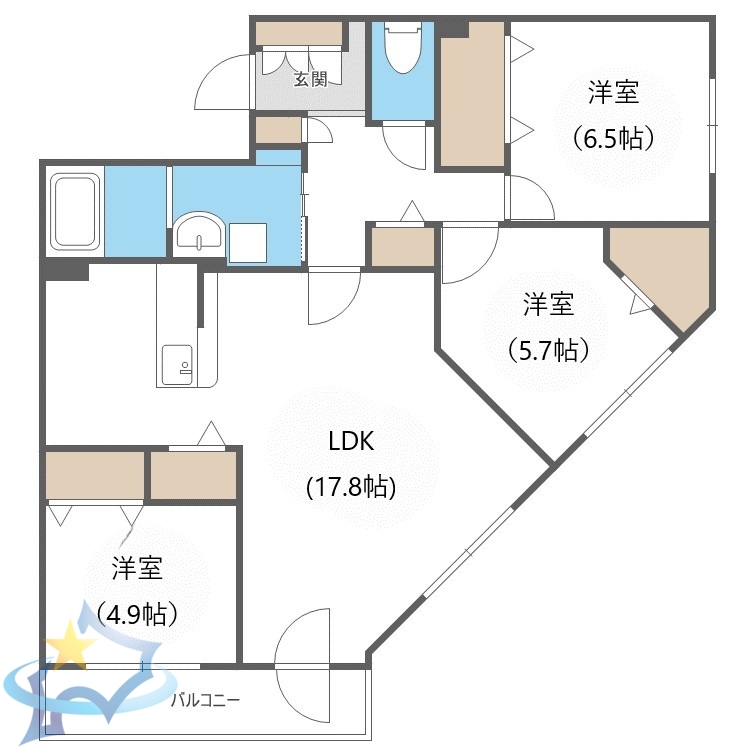 【札幌市西区発寒五条のマンションの間取り】