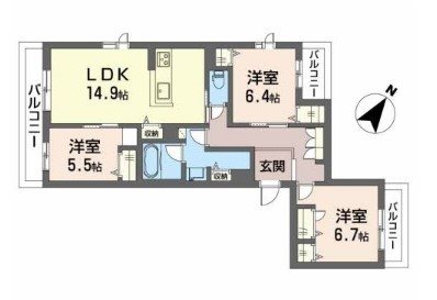 吹田市岸部北のマンションの間取り