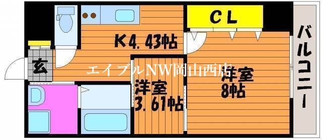 岡山市北区一宮のマンションの間取り