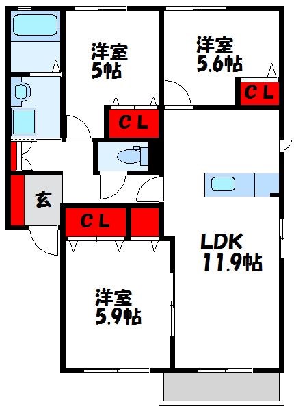 遠賀郡水巻町古賀のアパートの間取り