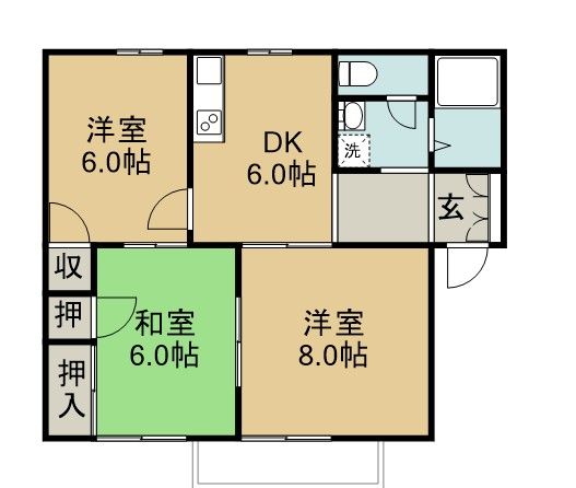 龍ケ崎市長山のアパートの間取り