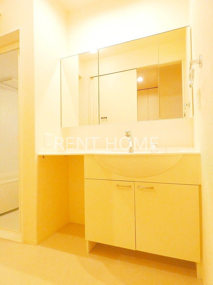 洗面設備　三面鏡付き洗髪洗面化粧台