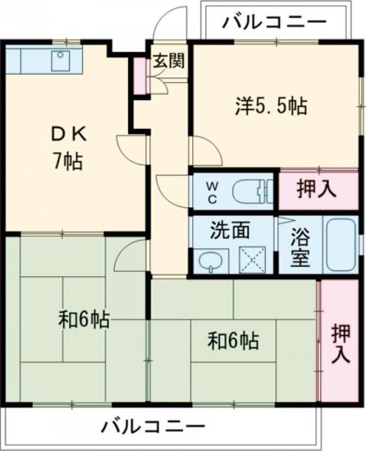 熊本市北区四方寄町のマンションの間取り