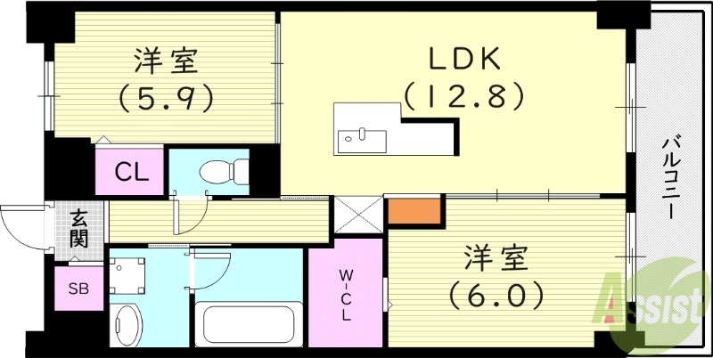 西宮市熊野町のマンションの間取り