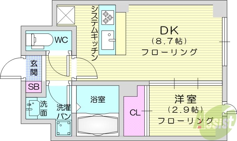 仙台市若林区石名坂のマンションの間取り