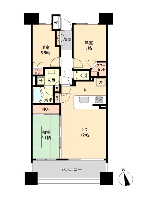 仙台市宮城野区榴岡のマンションの間取り