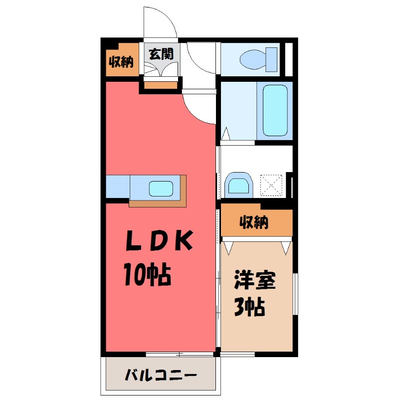 塩谷郡高根沢町宝積寺のアパートの間取り