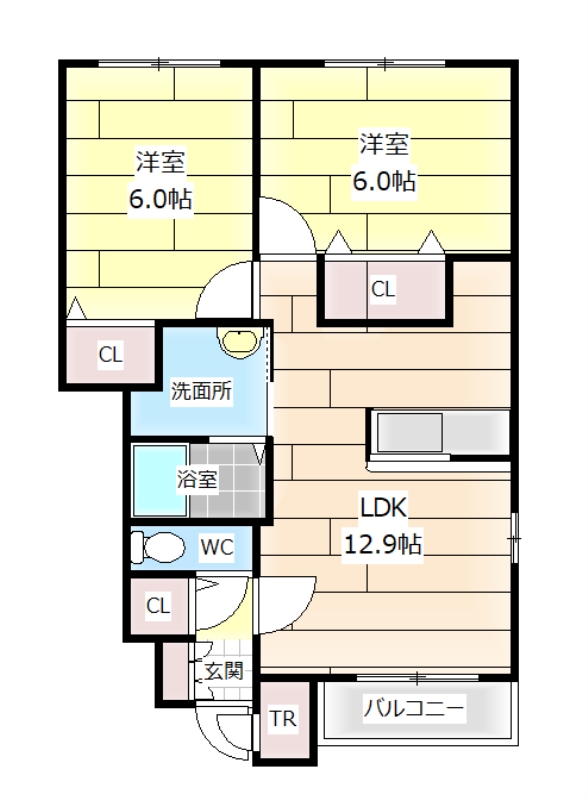 【江別市牧場町のアパートの間取り】