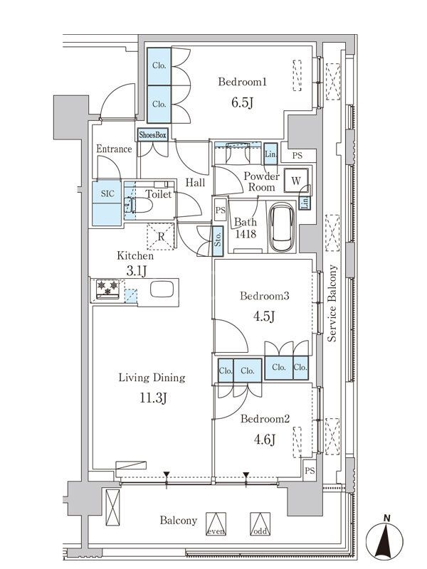 大田区東矢口のマンションの間取り