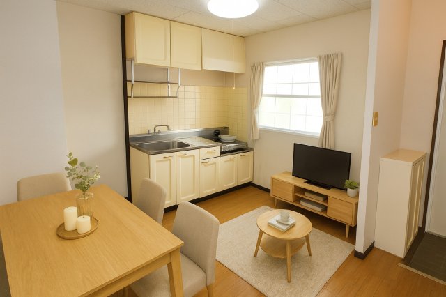 居室・リビング　バーチャルステージングの写真となります。家具家電等は付帯しま