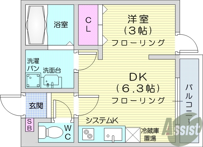 仙台市若林区なないろの里のアパートの間取り