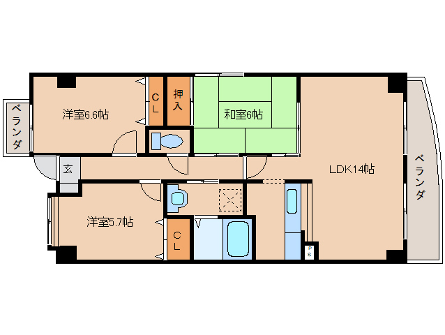 橿原市上品寺町のマンションの間取り