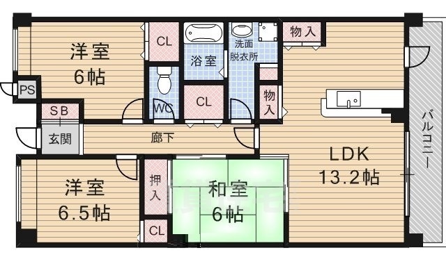 宇治市伊勢田町のマンションの間取り