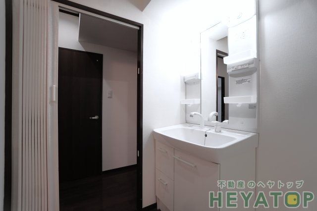 洗面設備　忙しい朝の身支度に便利なシャワー付き洗面化粧台