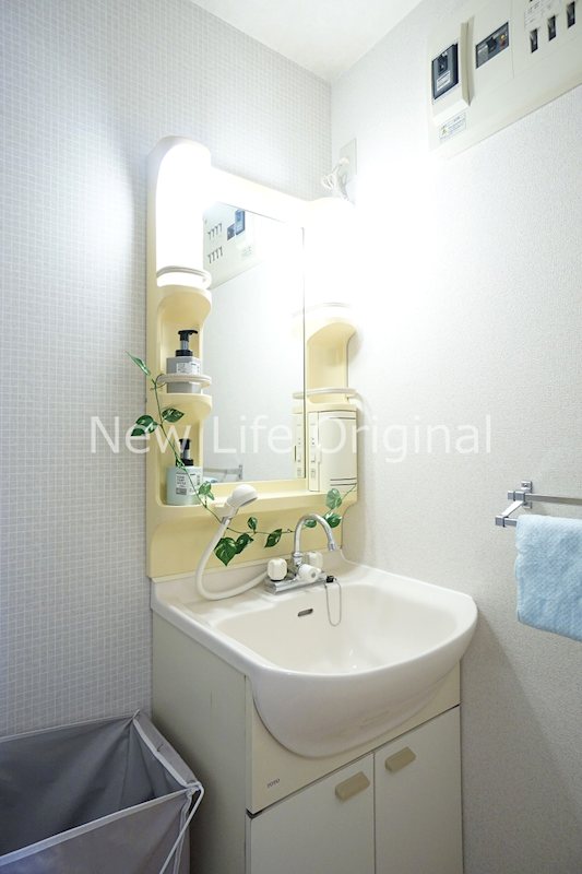 洗面設備　シャワー付き洗面台で朝の支度も楽にできます☆