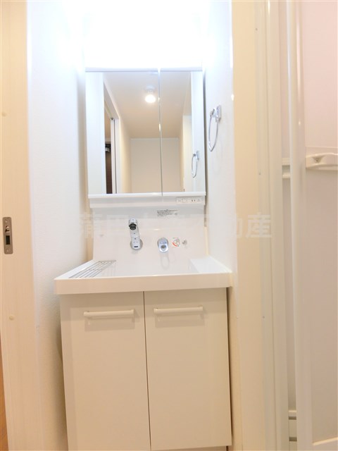 洗面設備　2面鏡鏡裏に収納のある独立洗面台！