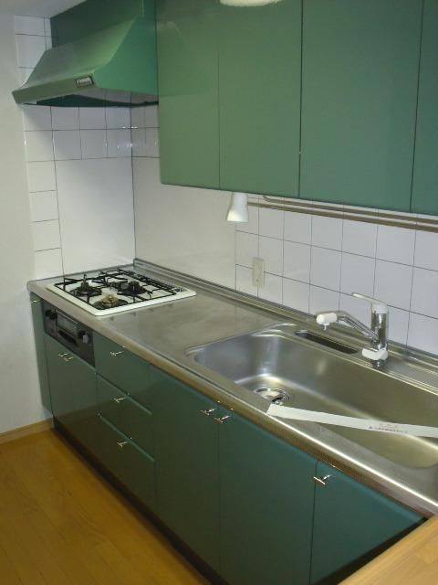 キッチン　大きなシステムキッチンは女性に人気です