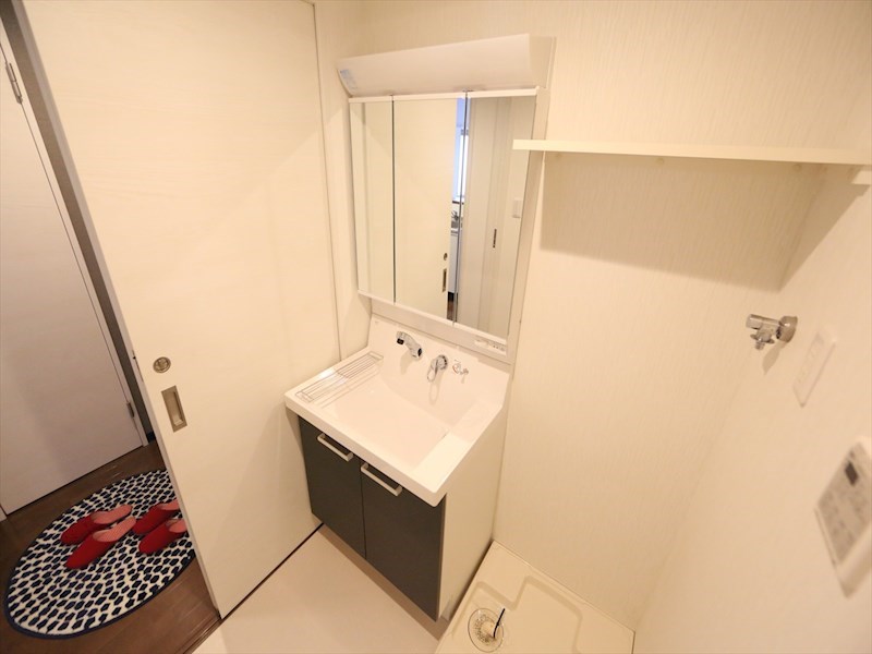 洗面設備　脱衣所　独立洗面台（シャンプードレッサー付）収納スペース有