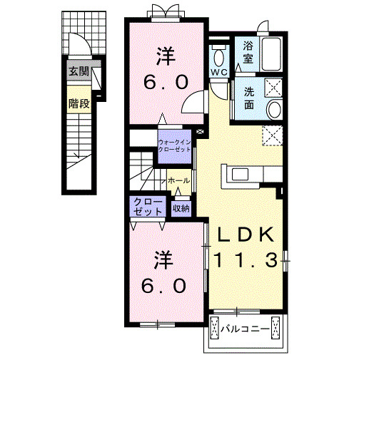 倉敷市真備町川辺のアパートの間取り