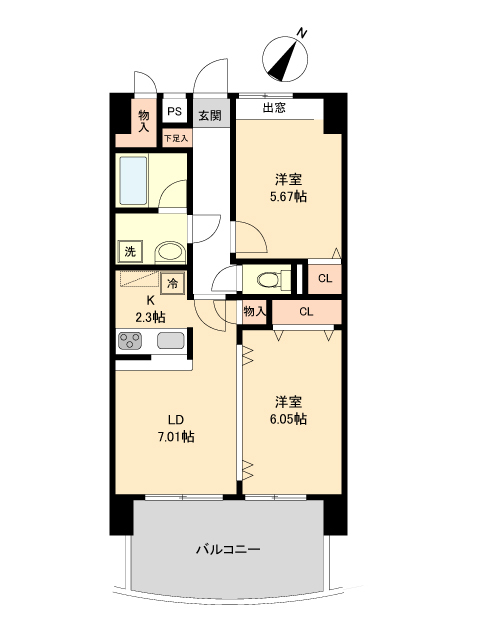 仙台市宮城野区高砂のマンションの間取り