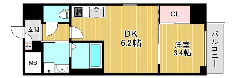 大阪市平野区瓜破のマンションの間取り