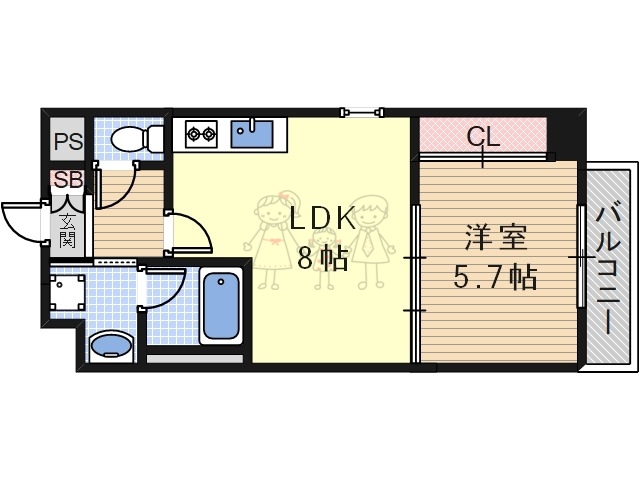 大阪市阿倍野区西田辺町のマンションの間取り