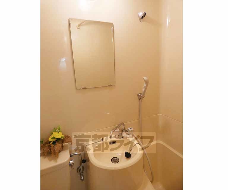 洗面設備　大きな鏡ついております。