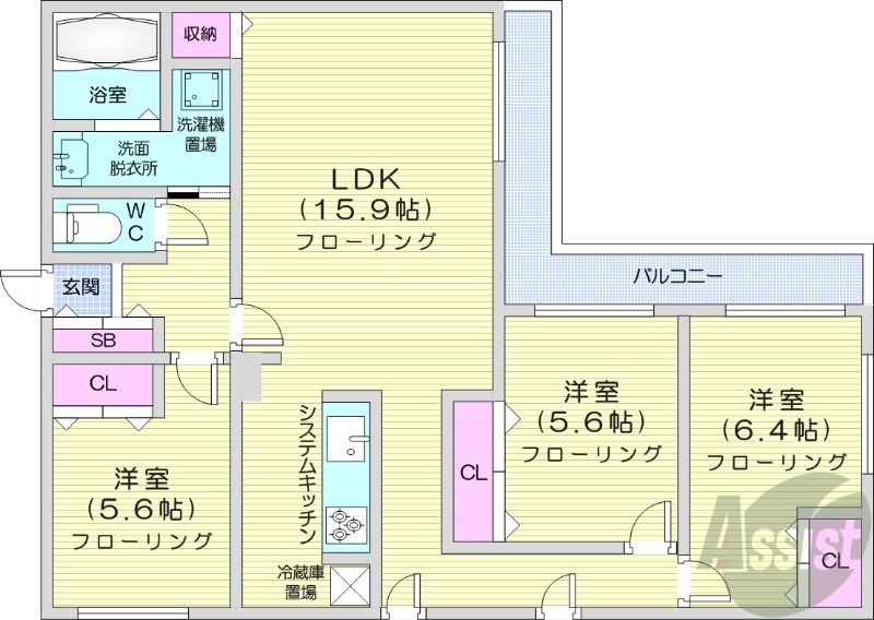 札幌市中央区南十条西のマンションの間取り