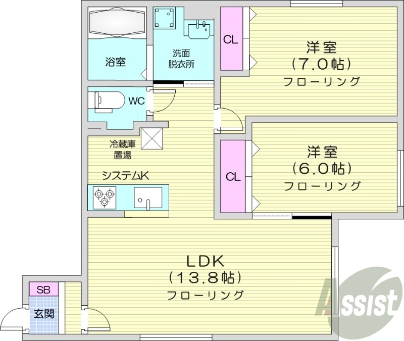 札幌市中央区北三条東のマンションの間取り