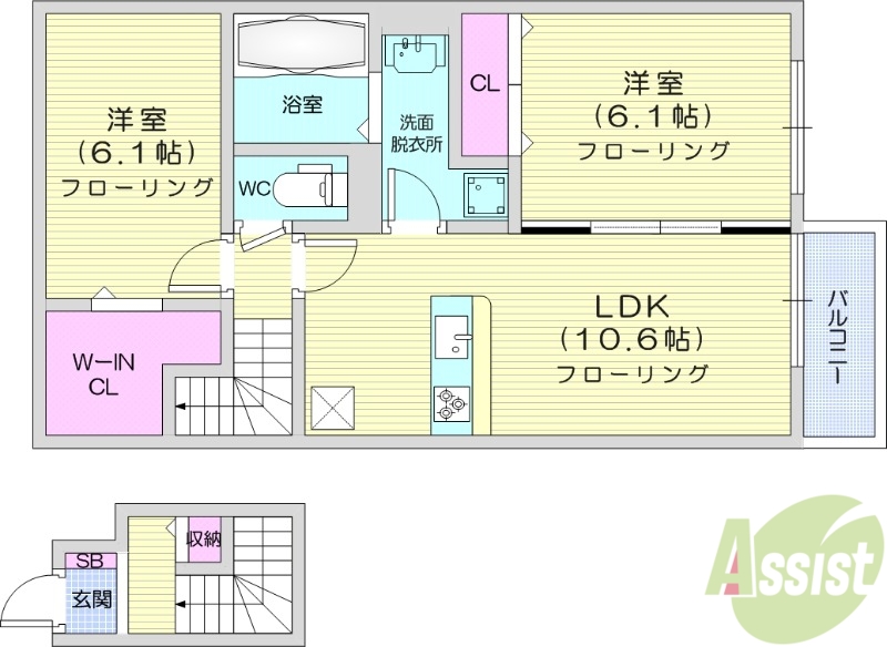 多賀城市山王のアパートの間取り