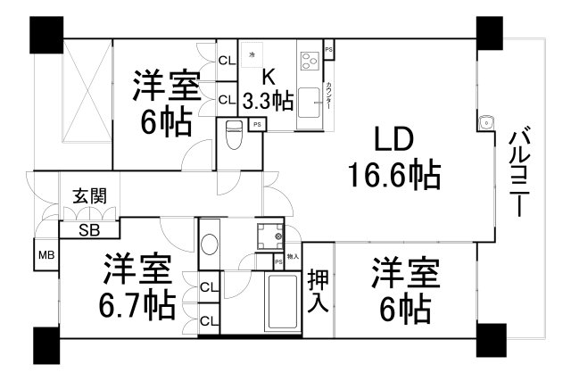 大阪市阿倍野区帝塚山のマンションの間取り