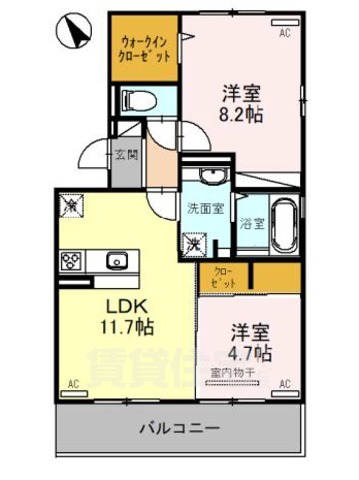 京都市伏見区横大路草津町のアパートの間取り