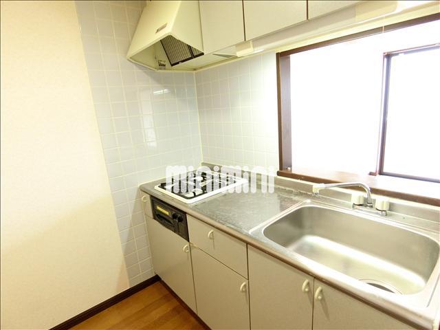 キッチン　２口ガスコンロ付きのシステムキッチン。