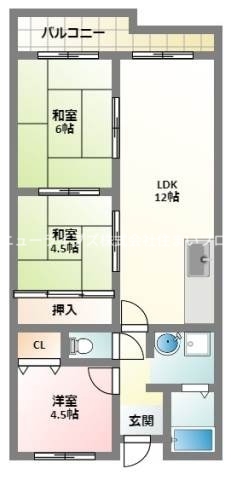 京阪本線 香里園駅 徒歩20分 11階建 築35年の間取り写真