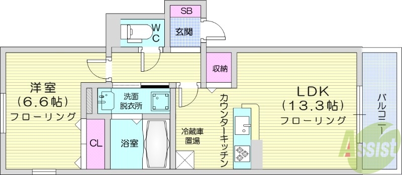 仙台市青葉区小田原のアパートの間取り