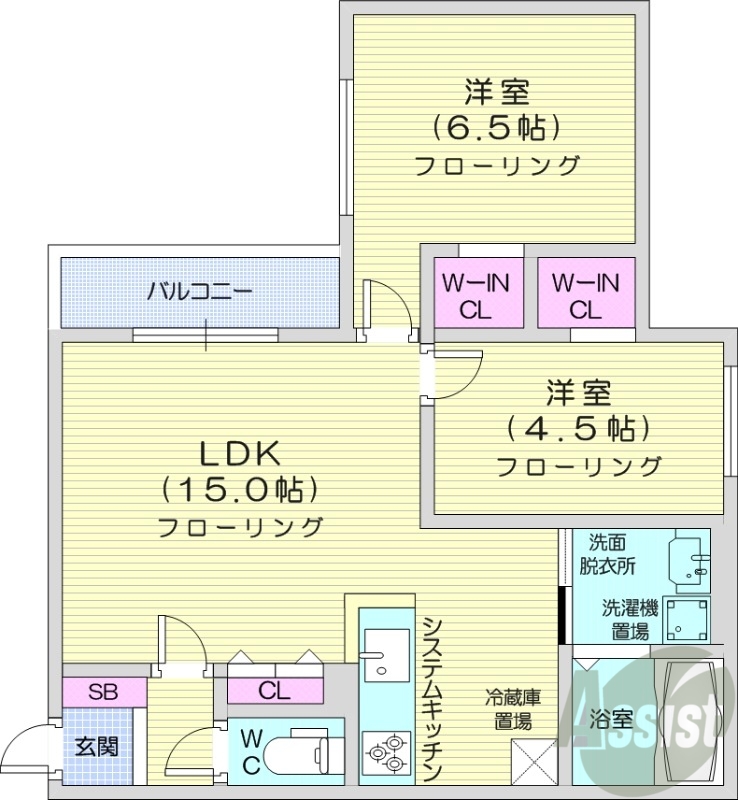 札幌市中央区南二十二条西のマンションの間取り