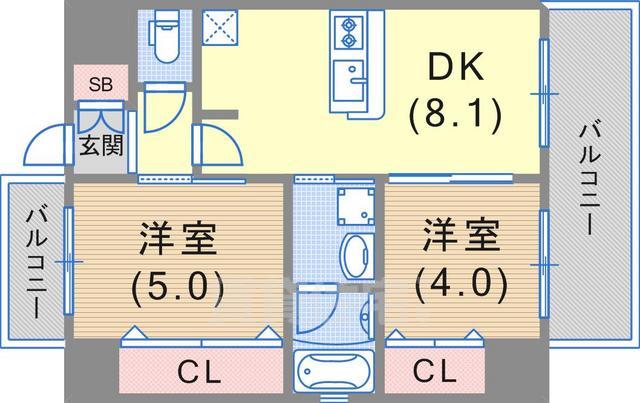 エステムプラザ神戸三宮ルクシアの間取り