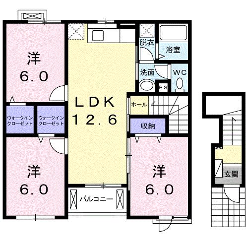 新居浜市田の上のアパートの間取り