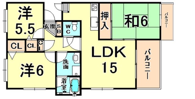 西宮市甲子園二番町のマンションの間取り