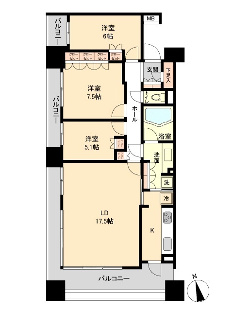 仙台市宮城野区榴岡のマンションの間取り