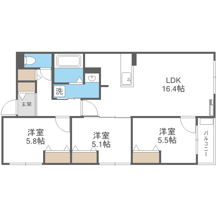 札幌市中央区南十六条西のマンションの間取り