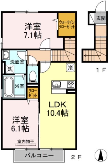 岡山市南区彦崎のアパートの間取り