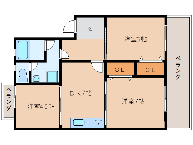 大和高田市田井新町のマンションの間取り