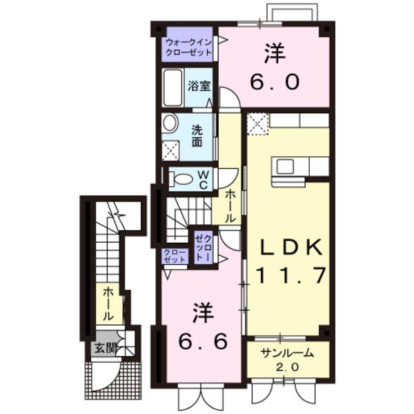 プランタン　ソレイユＢの間取り