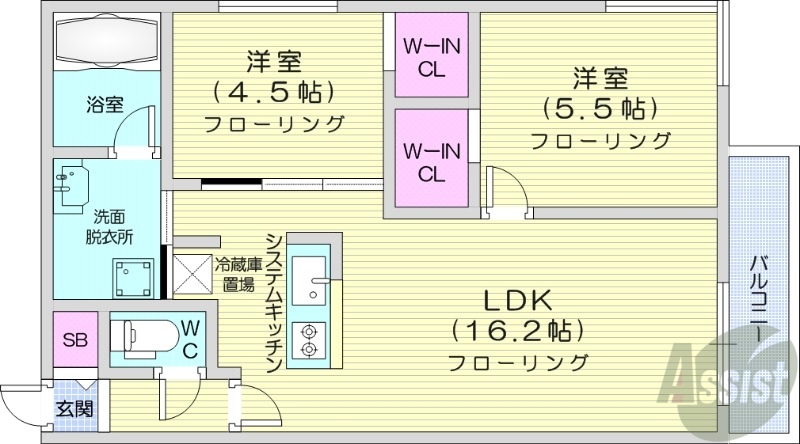 【札幌市豊平区月寒西一条のマンションの間取り】