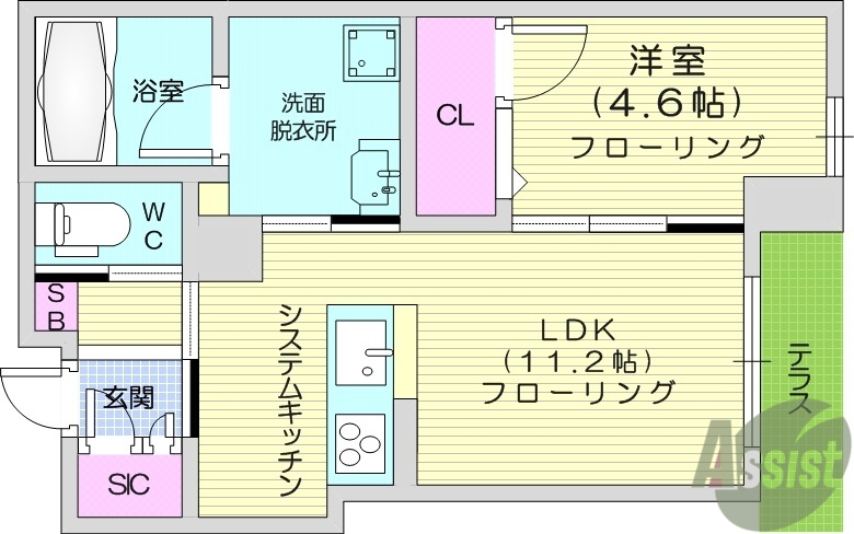 仙台市青葉区北山のアパートの間取り