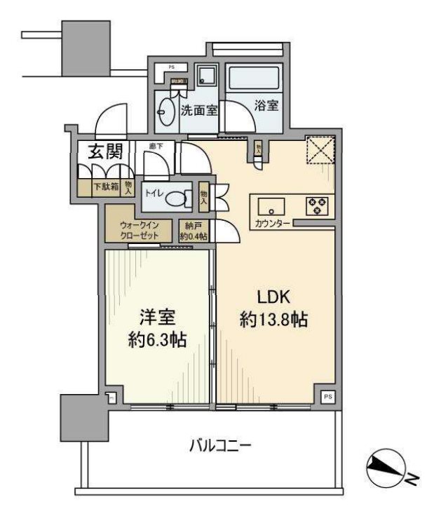 神戸市中央区新港町のマンションの間取り