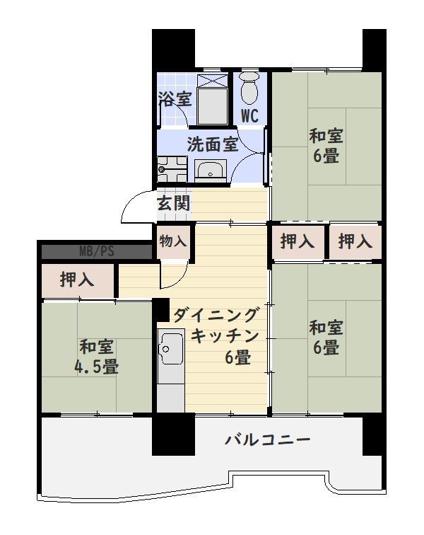 鴨池二丁目団地３号棟の間取り