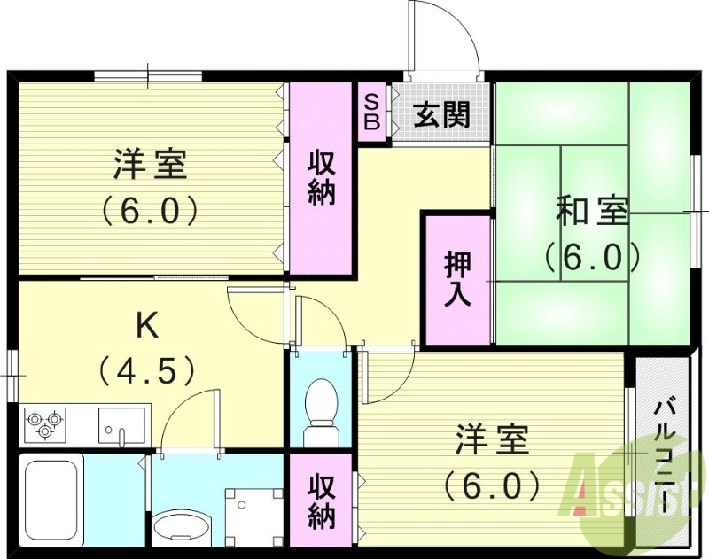 尼崎市東大物町のマンションの間取り