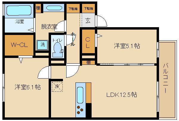 柏原市古町のアパートの間取り